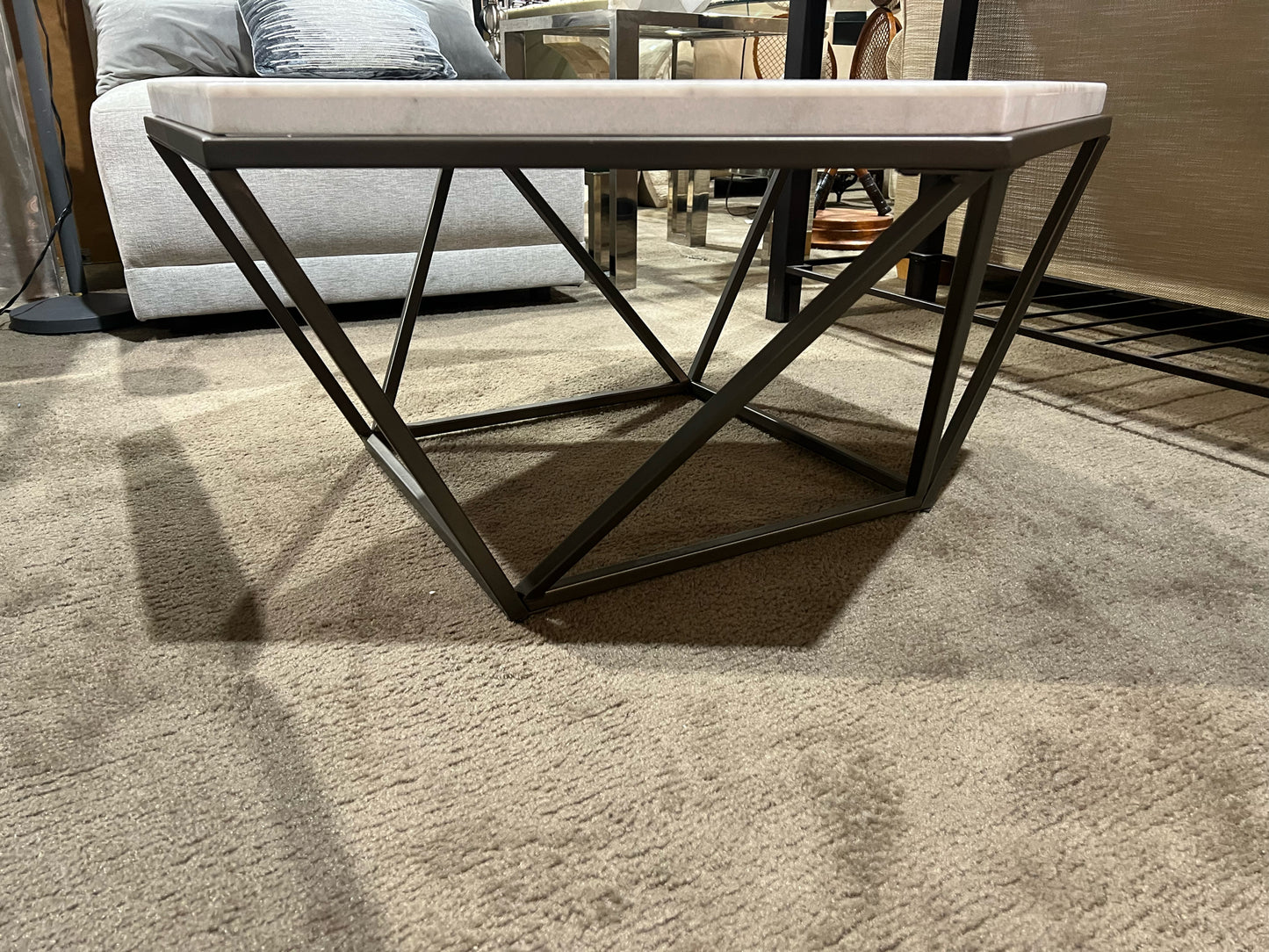 Steve SIlver Marble Top Metal Frame Coffee Table