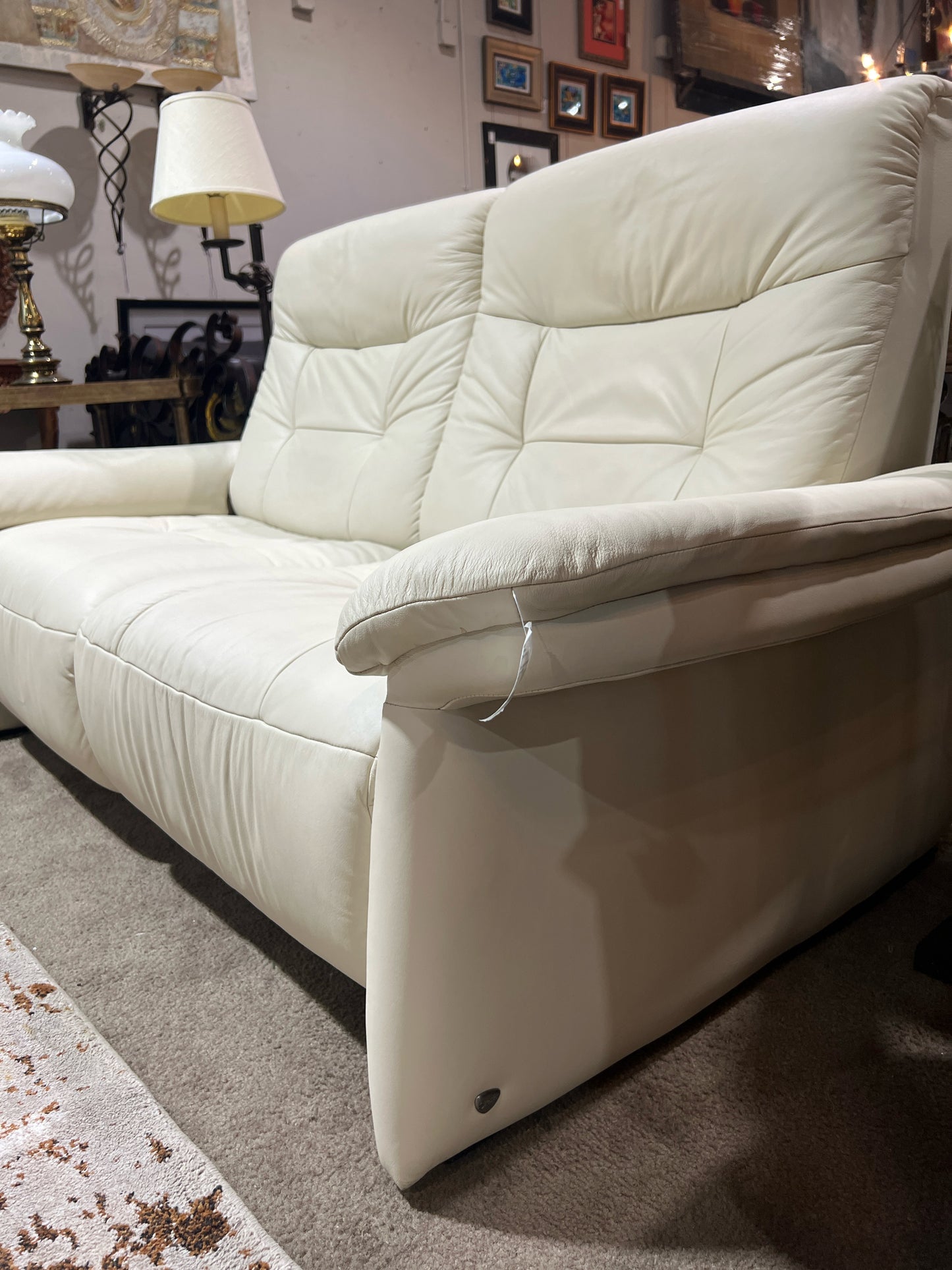 Ekornes Cream 2 Seat Leather  "Hidden Switch" Electric Recliner Sofa