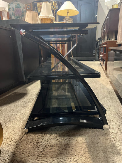 Black 3 Tier Smoke Glass & Metal Media Console