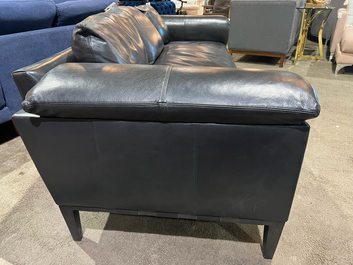 Baker Black Leather Milling Road Sofa & 3  Pillows