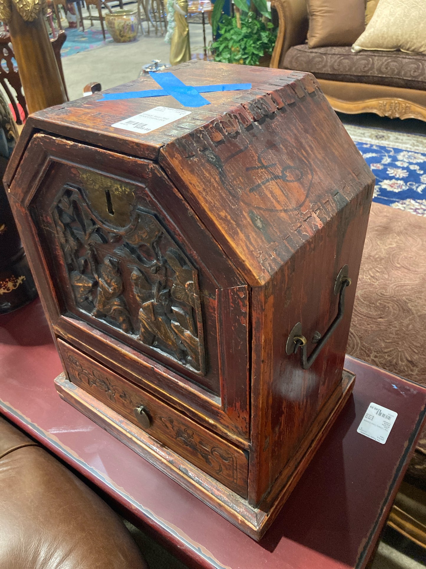 Vintage Asian Red Wood Box