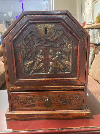 Vintage Asian Red Wood Box