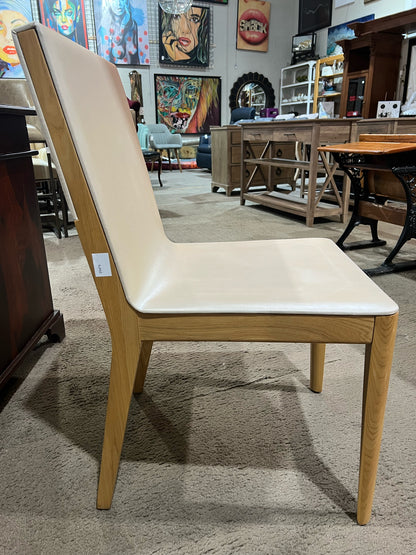 White Leather & Wood Frame Dining Chair