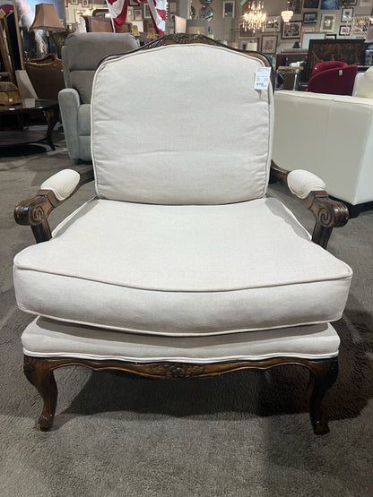 White Fabric & Dark Wood Frame Bergère Chair