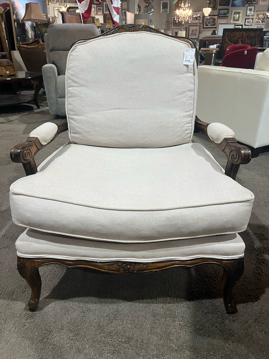 White Fabric & Dark Wood Frame Bergère Chair