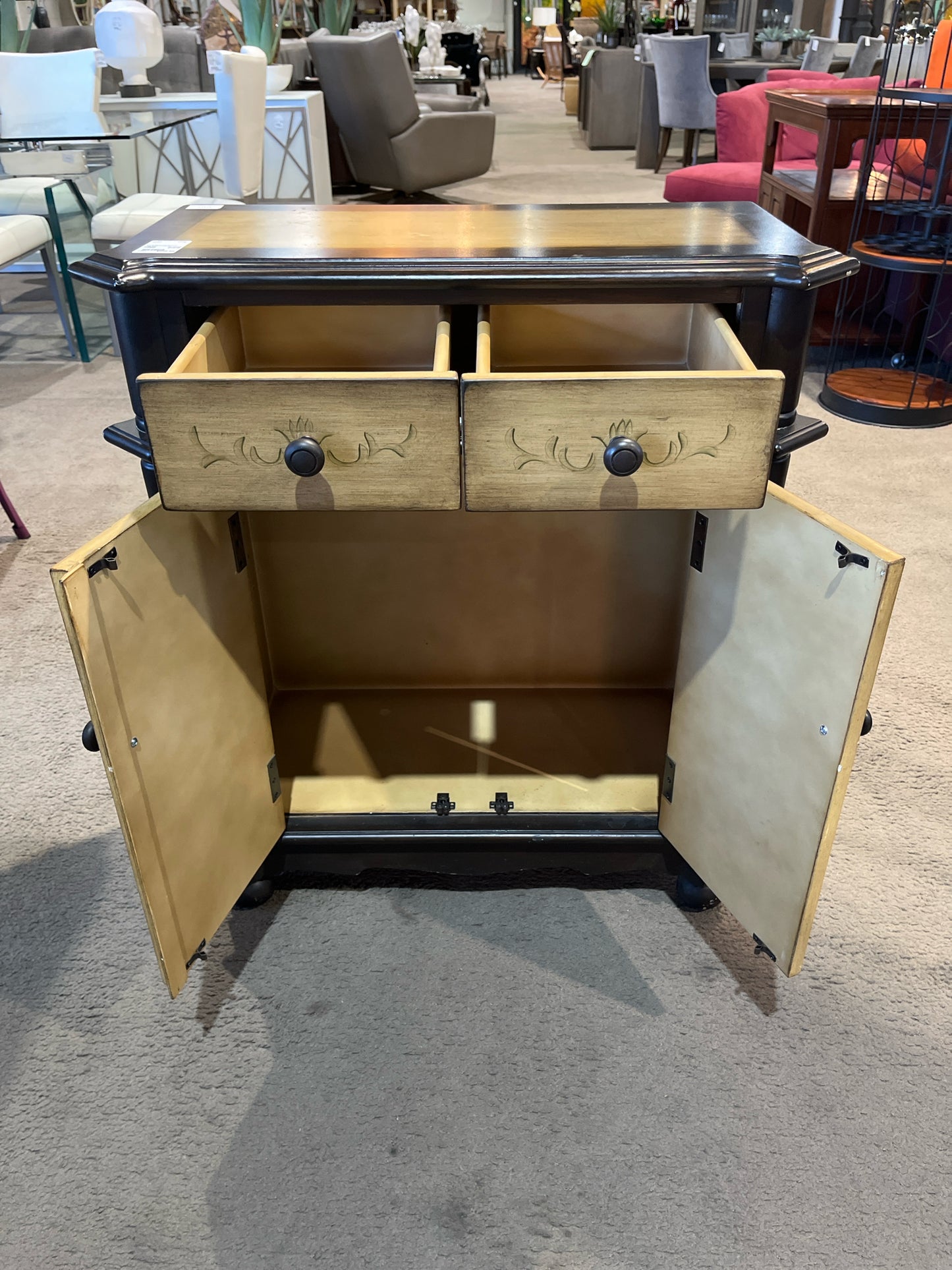 Floral Motif Two Drawer Two Door Cabinet