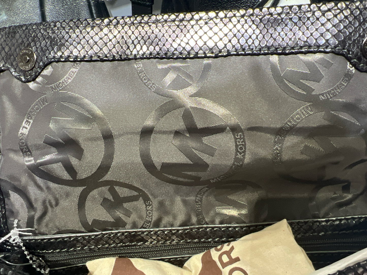 Michael Kors Gunmetal Snake Print Leather Clutch