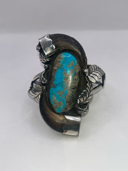 Native Style 925 Sterling Silver Bear Claw & Turquoise Bracelet