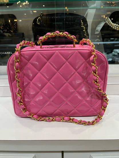 Chanel Pink Quilted Patent Leather Handbag