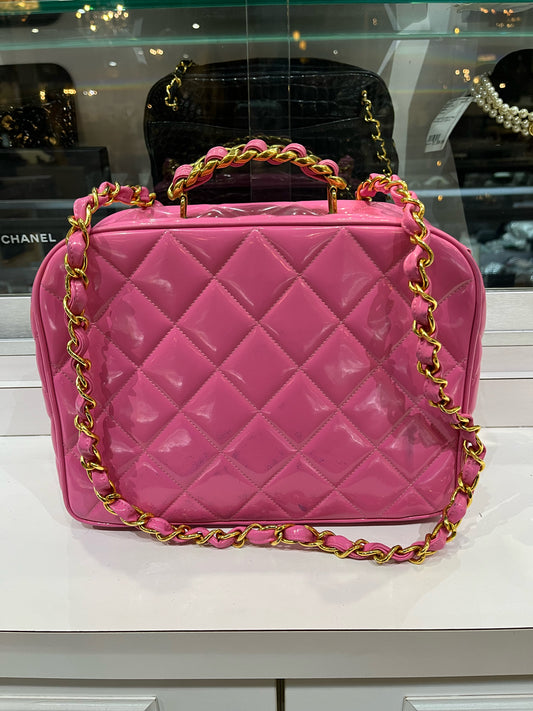 Chanel Pink Quilted Patent Leather Handbag