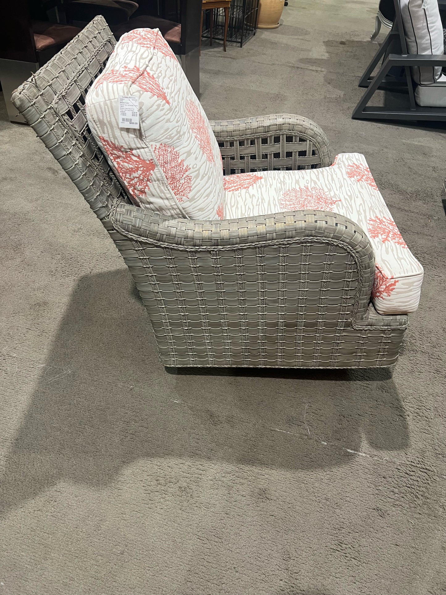 Braxton Culler Gray Wicker & Floral Fabric Outdoor Rocking Chair
