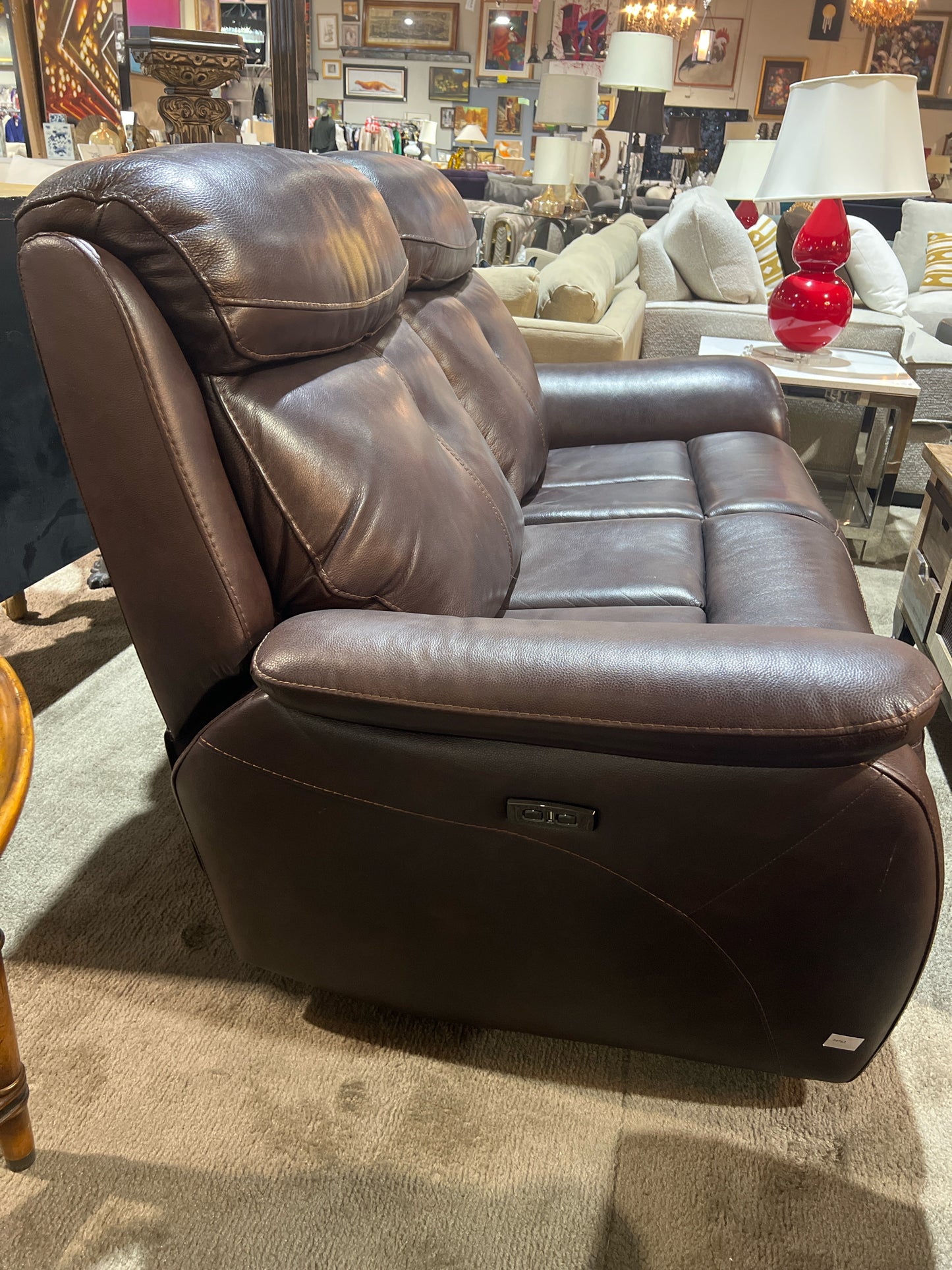Brown Electric Reclining Leather Loveseat