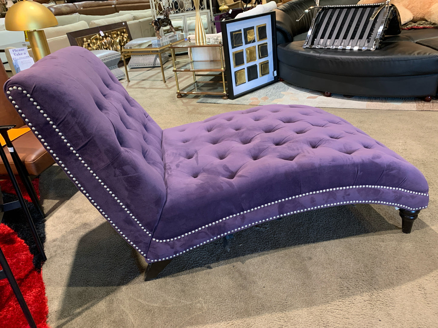 Purple Tufted Velvet Chaise w/ Nailhead Trim