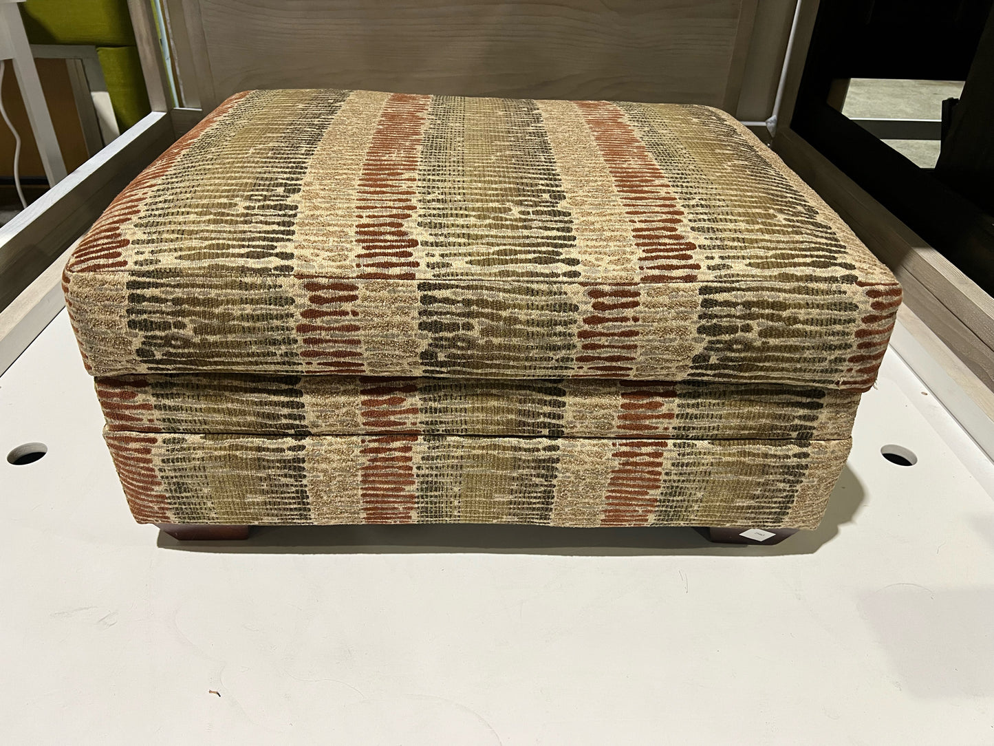 Multi Color Striped Fabric Storage Ottoman