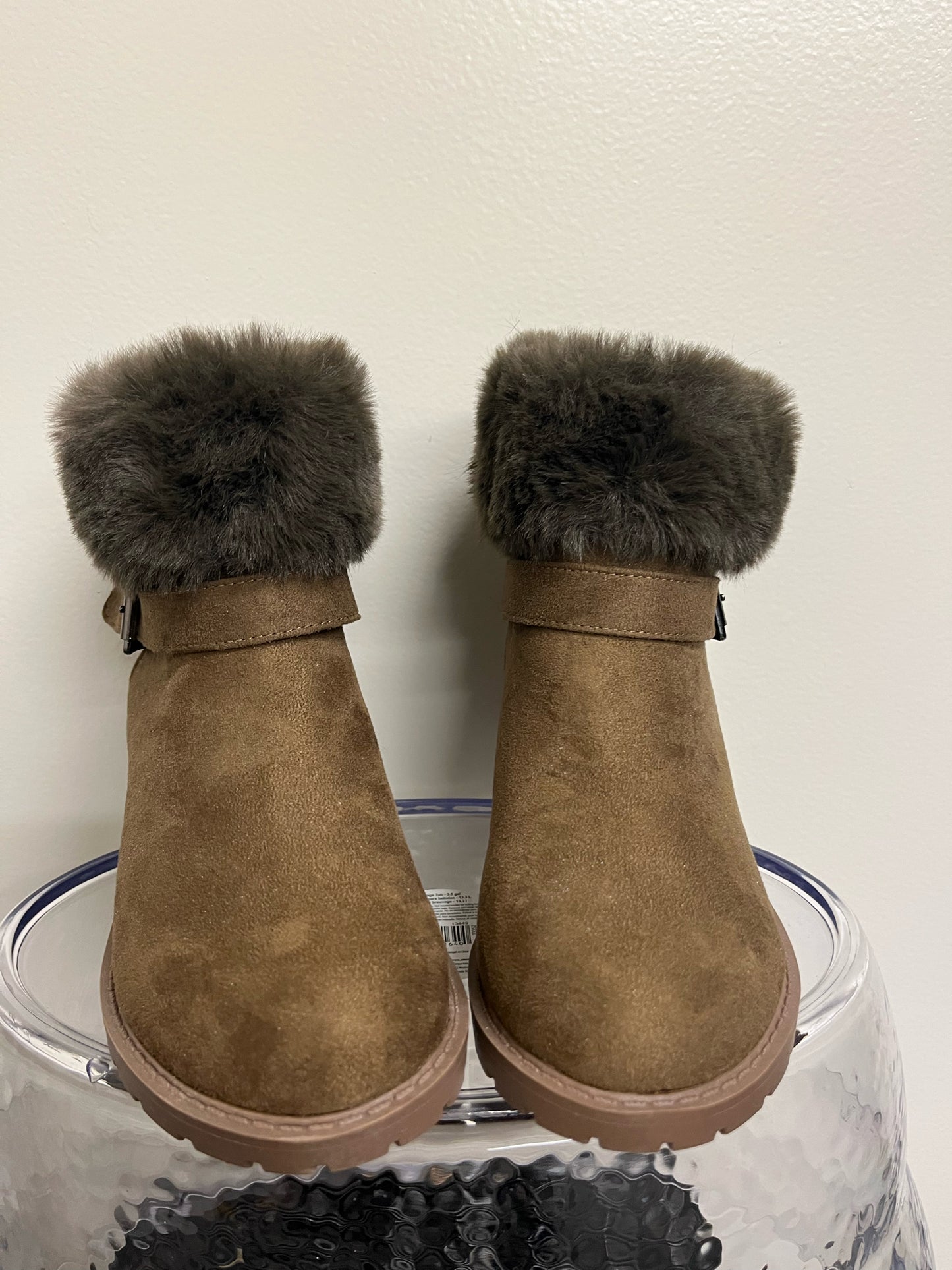 Brown Faux Suede & Faux Mink Trim Boots