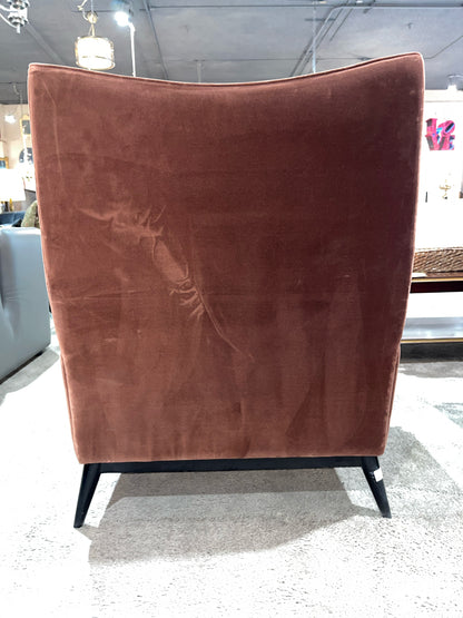 CB2 Contemporary Brown Velvet Wing Chair & Ottoman Set
