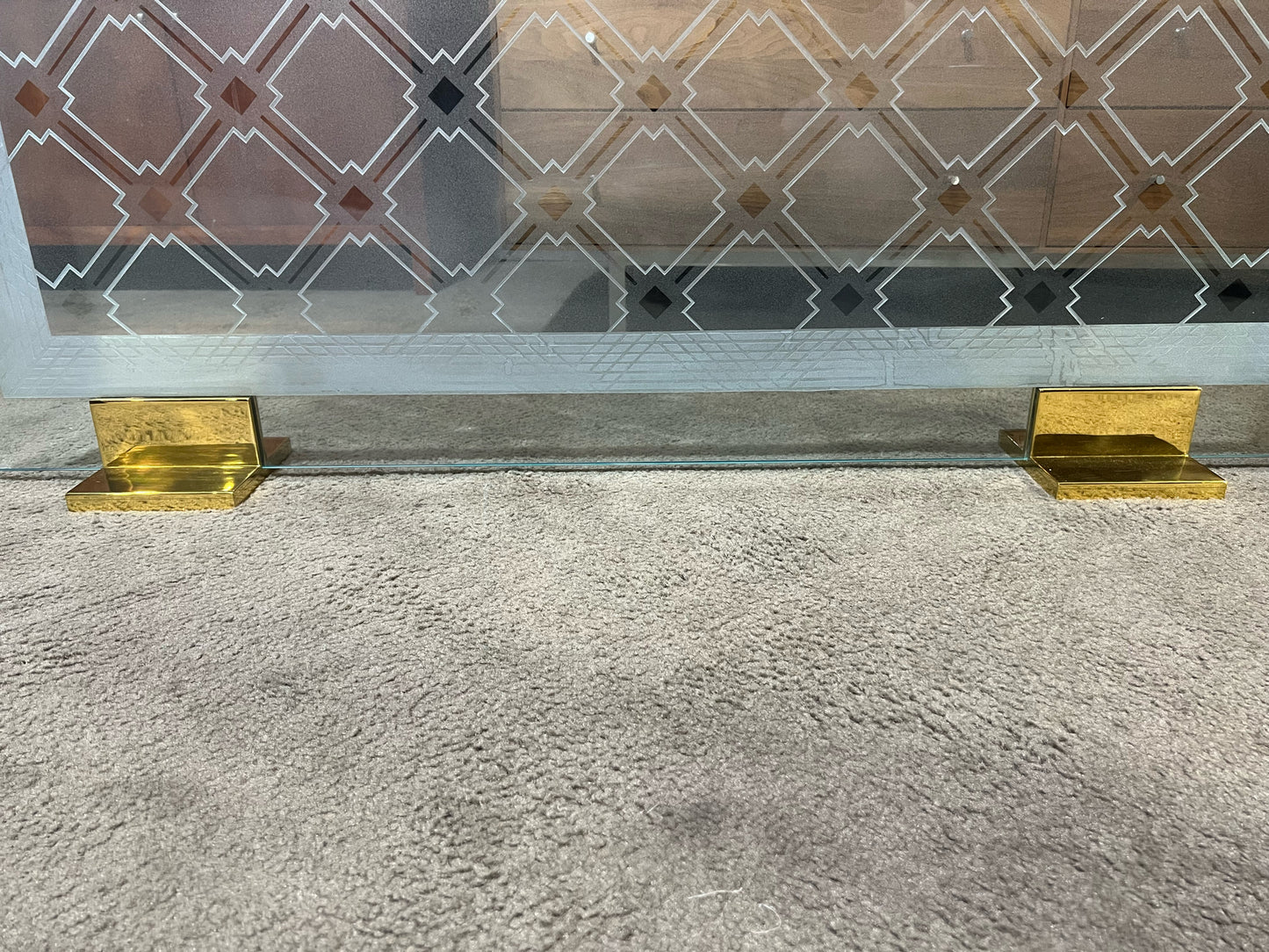 Cut Glass Fireplace Screen w/ Gold Base