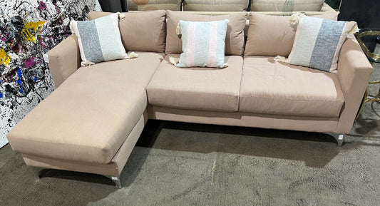 Rose Fabric & Chrome 85"' Sectional