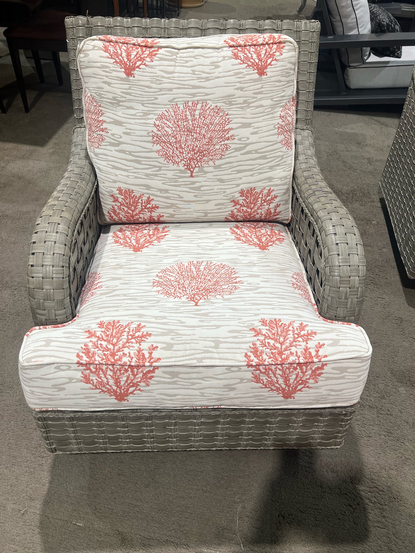Braxton Culler Gray Wicker & Floral Fabric Outdoor Rocking Chair