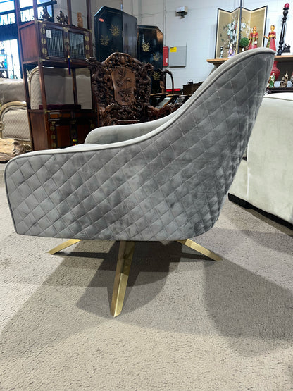 Houzz Gray Diamond Tufted Velvet Swivel Chair
