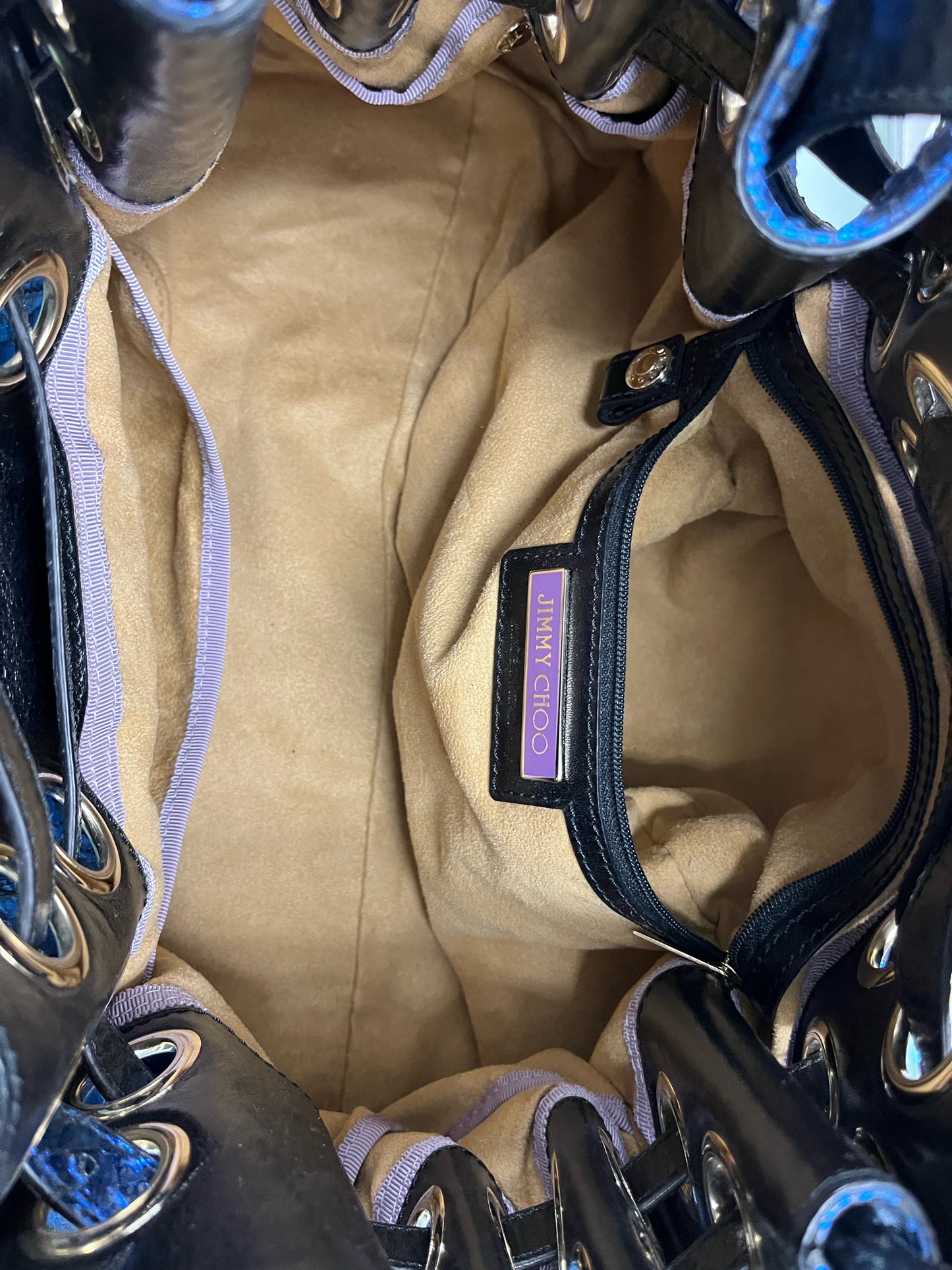 Jimmy Choo Metallic Blue "Ramona" Snake Skin Satchel