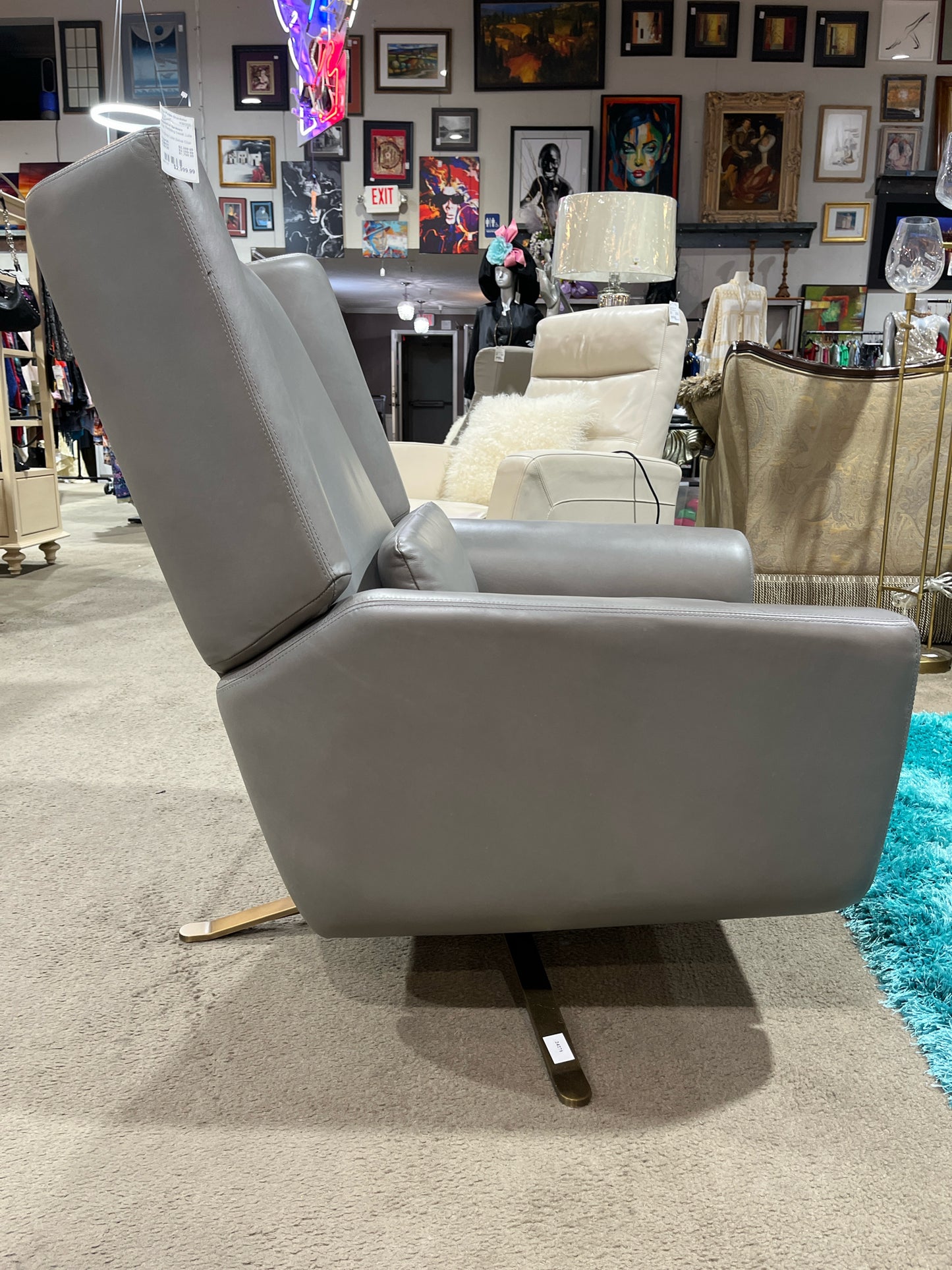 Restoration Hardware Gray Reclining "Luke" Swivel Chair
