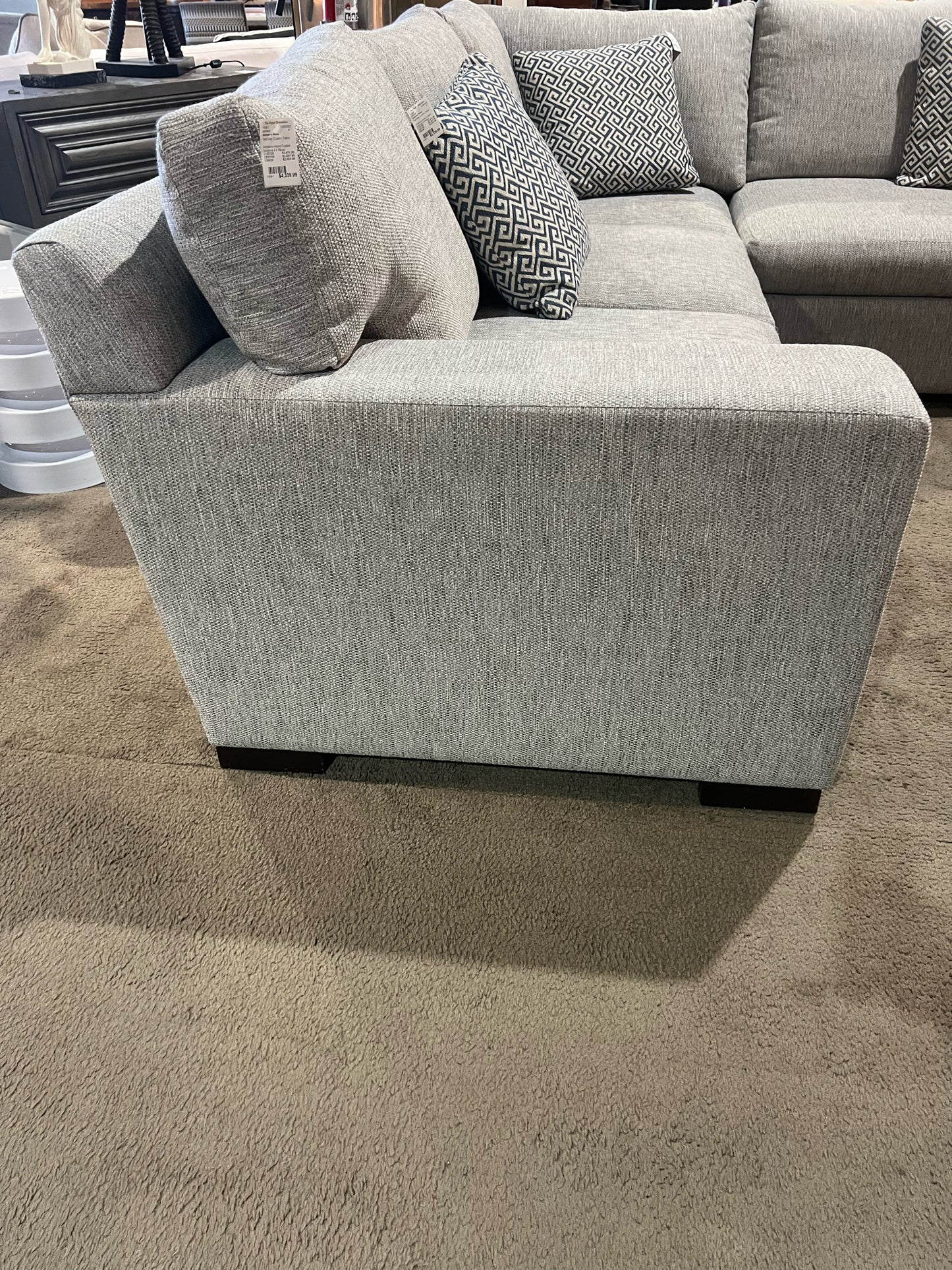 Ambiance Home Custom Tan/Gray Fabric Sectional w/ Pillows