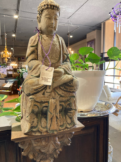 Antique 20" tall Buddha polychromed wood