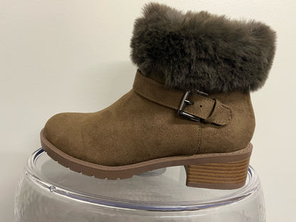 Brown Faux Suede & Faux Mink Trim Boots