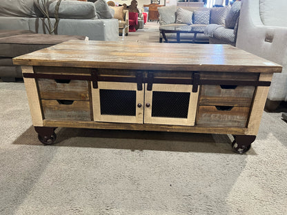 World Market Doublesided 4 Drawer Farmhouse Style Coffee Table on Wheels