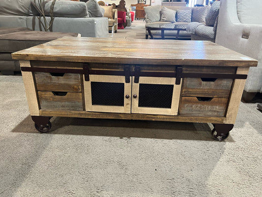 World Market Doublesided 4 Drawer Farmhouse Style Coffee Table on Wheels