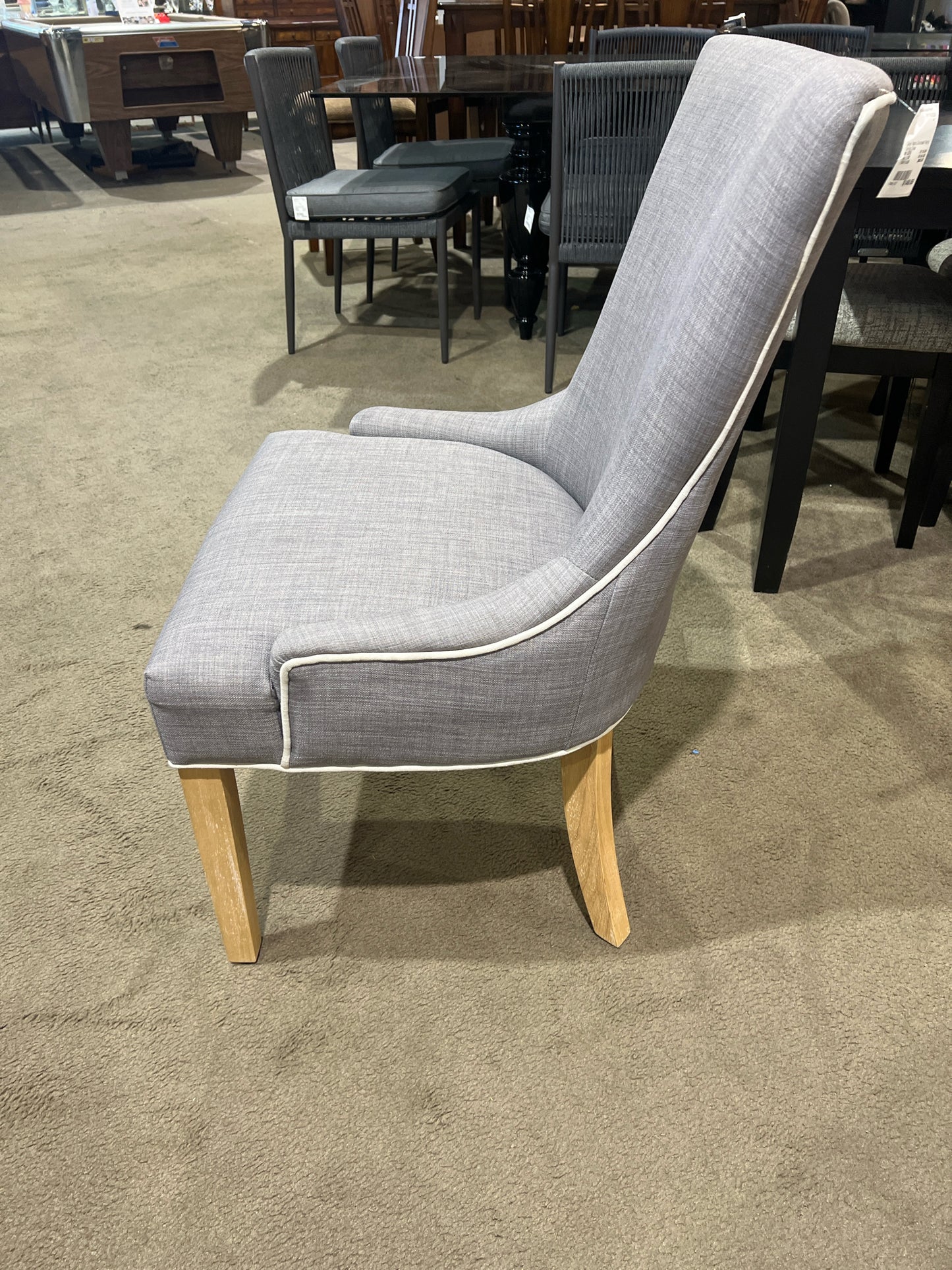 Gray Fabric Contrast Piping Dining Chair