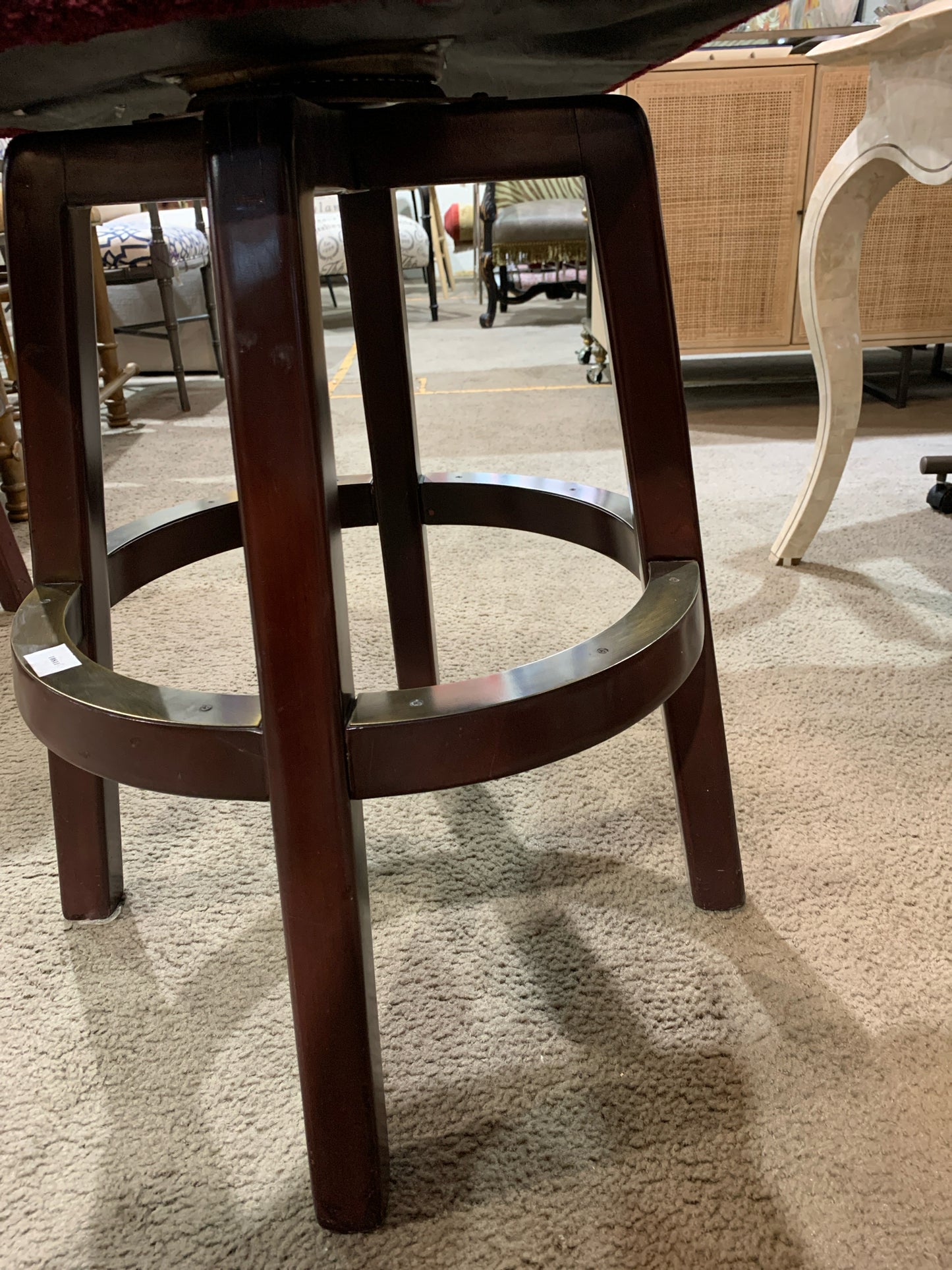 Burgundy Boucle Fabric & Wood Frame Bar Stool