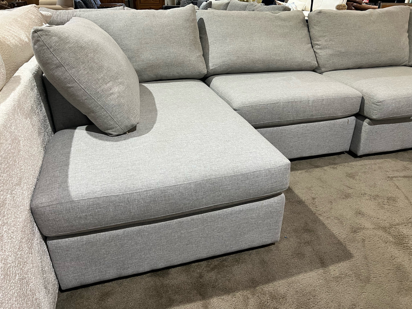 Bassett Fog Gray Fabric "Beckham" Double Chaise Sofa