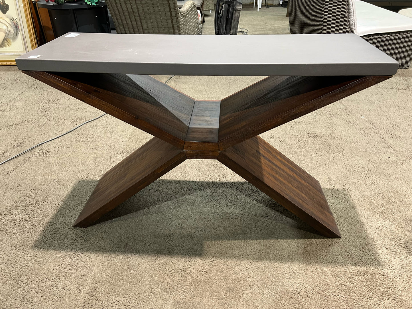 AS IS SunPan Gray Concrete Top & Wood Base "Vixen" Console Table