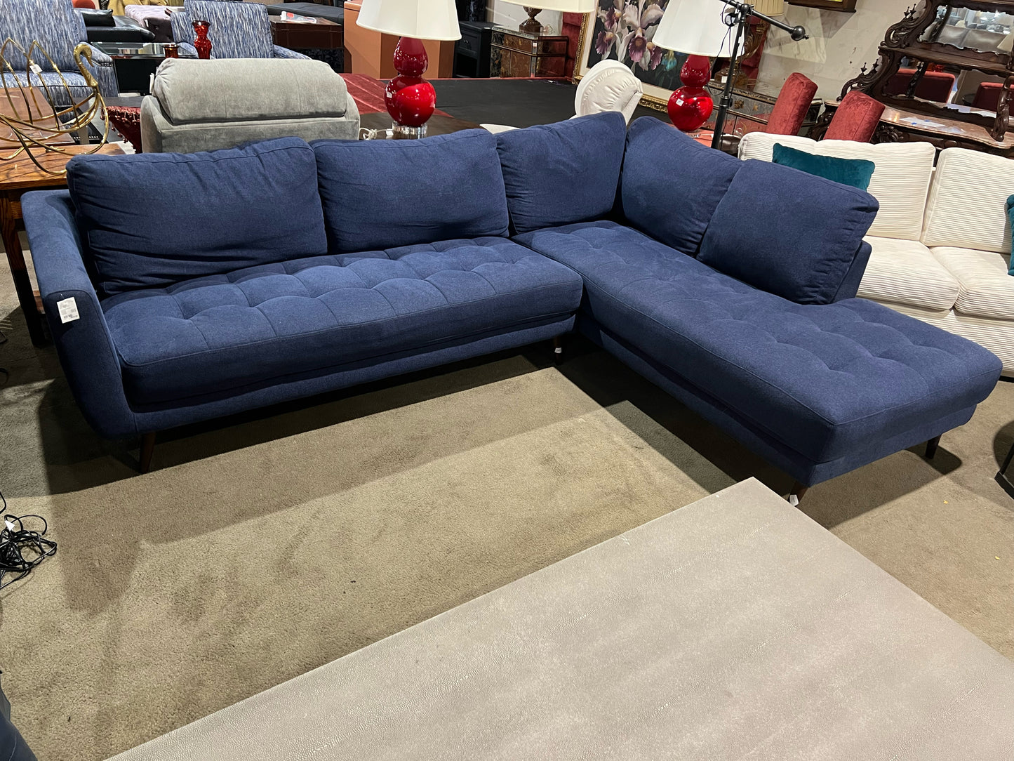 Living Spaces Blue Denim Fabric Sectional