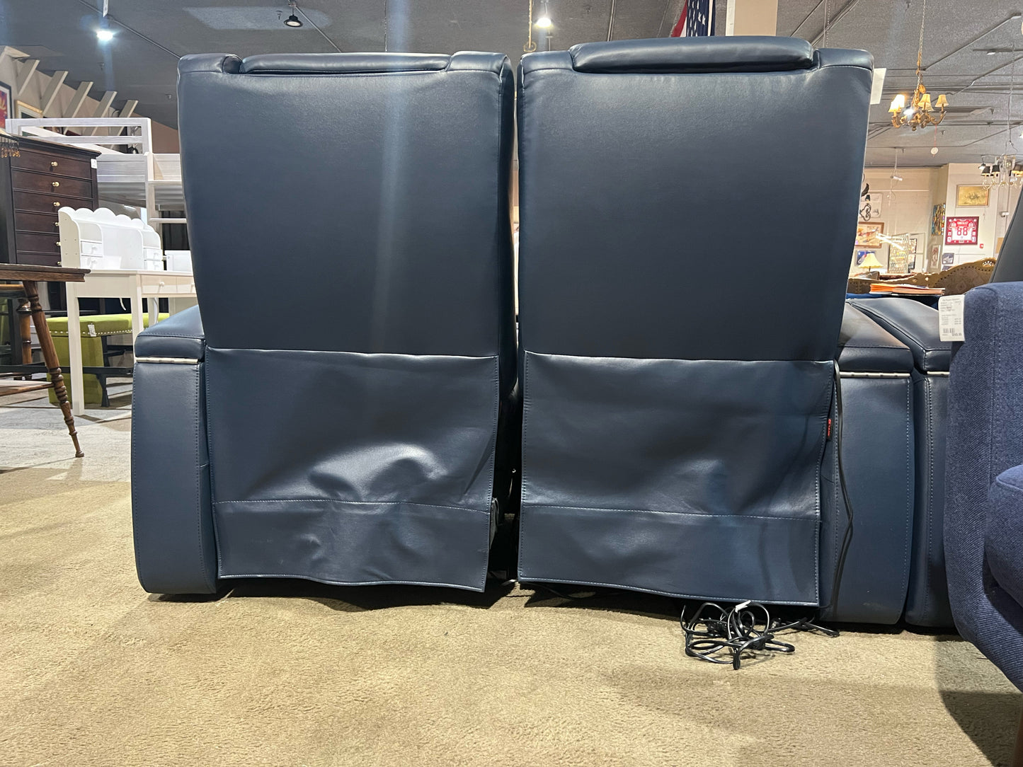 Octane Black & Blue Diamond Tufted Leather  Electric Reclining "Azure" Loveseat