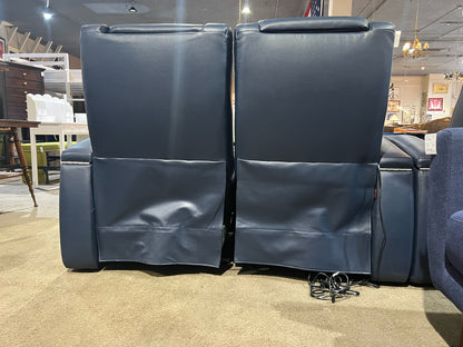 Octane Black & Blue Diamond Tufted Leather  Electric Reclining "Azure" Loveseat