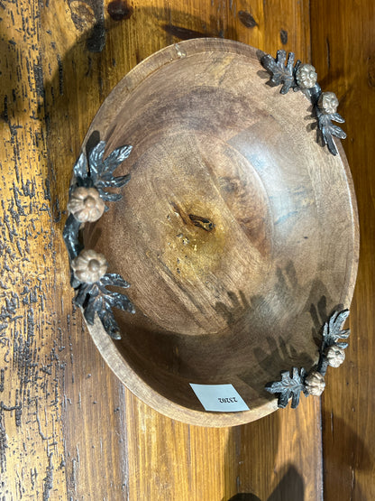 Decorative Wood Bowl & Assorted Pinecones