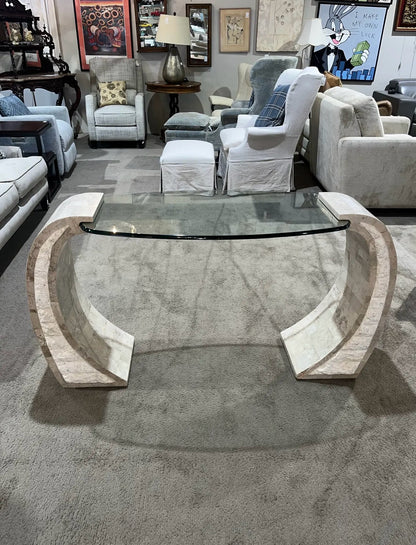 1990's Magnussen Tessellated Stone Console Table