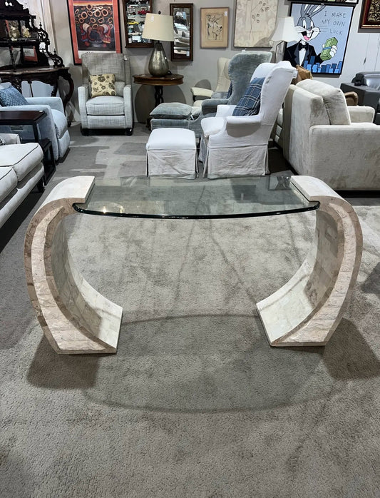 1990's Magnussen Tessellated Stone Console Table