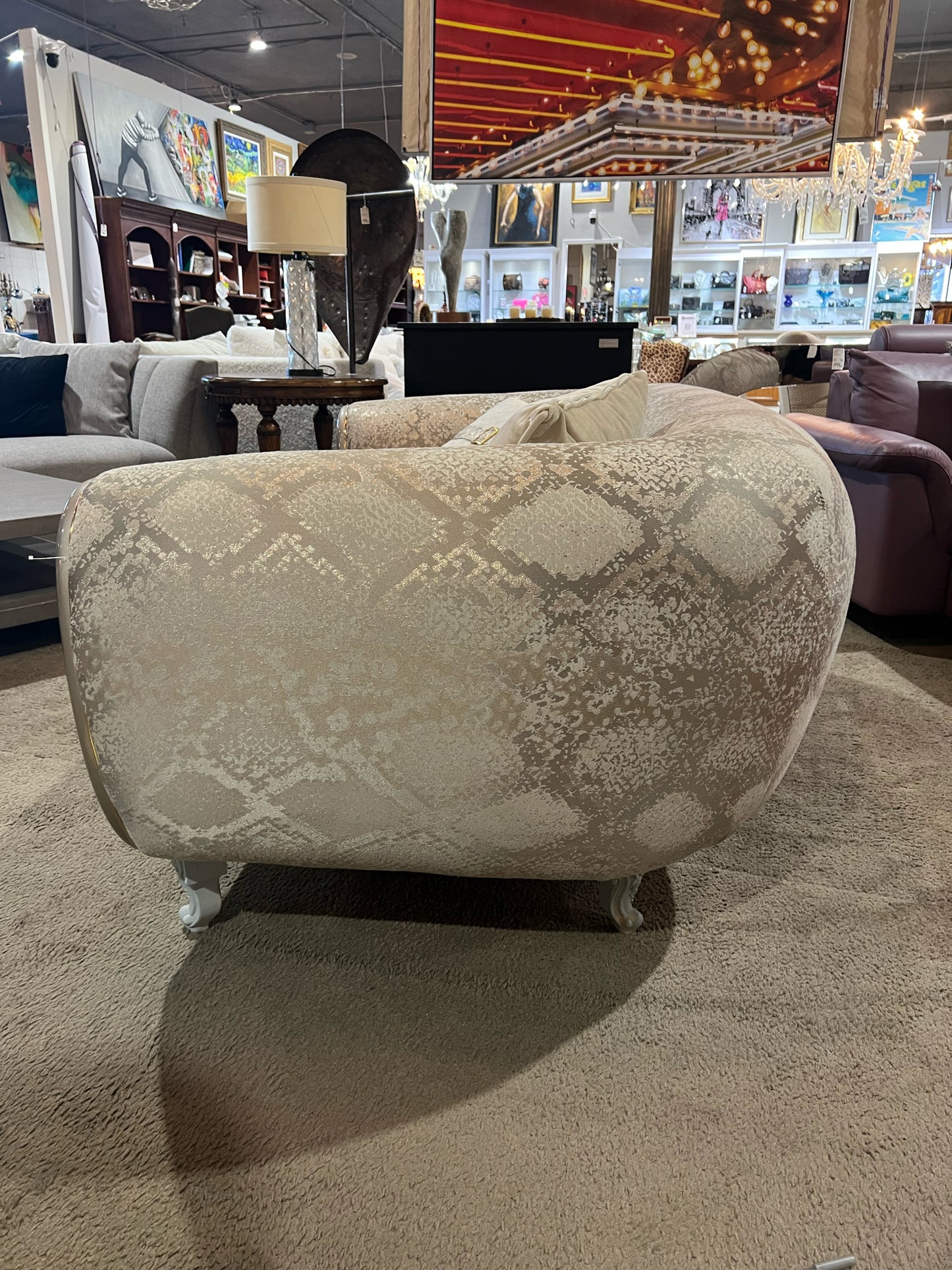 Low Custom Snakeskin Fabric Loveseat Set
