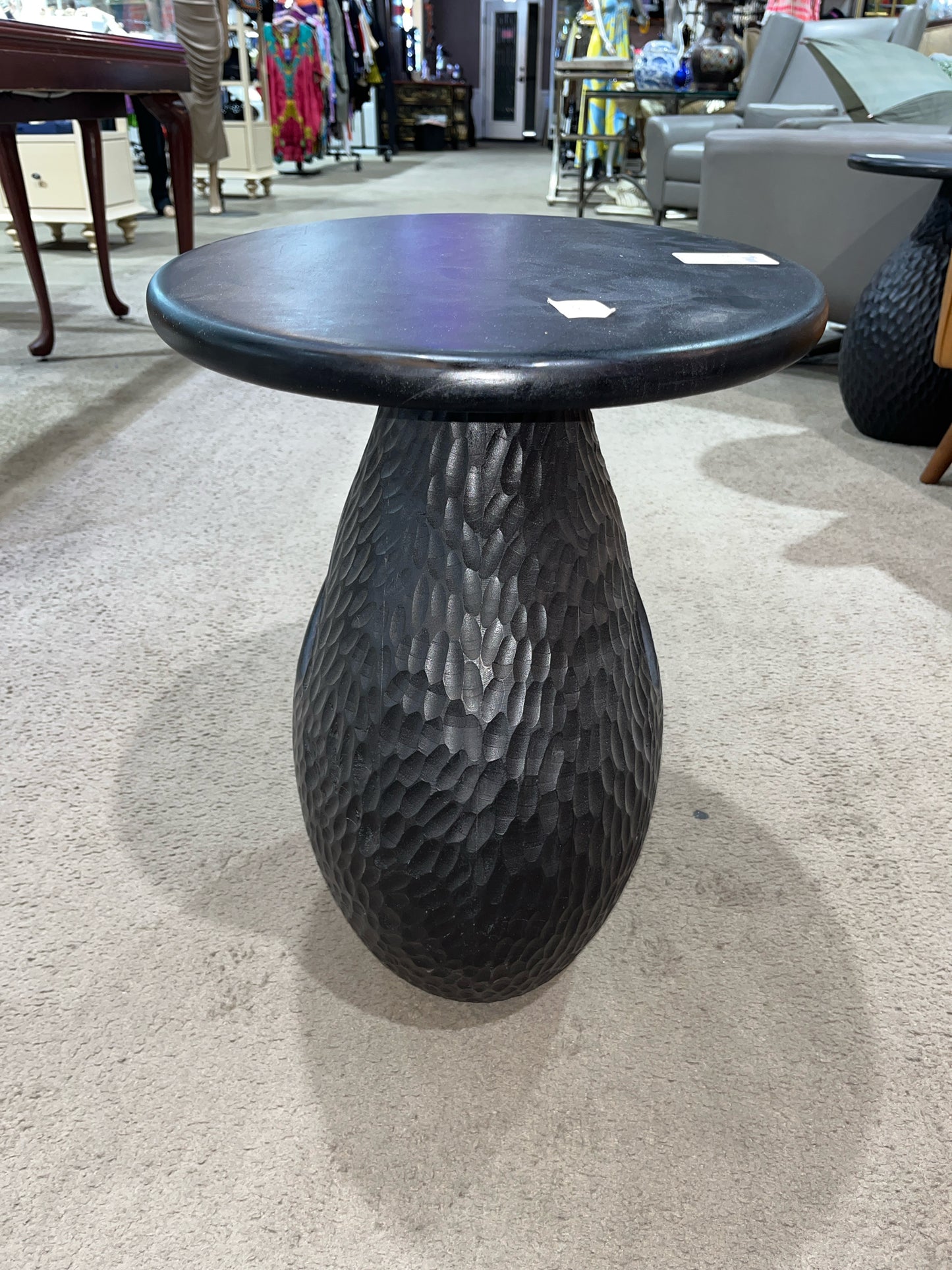 Black Carved Oval Side Table