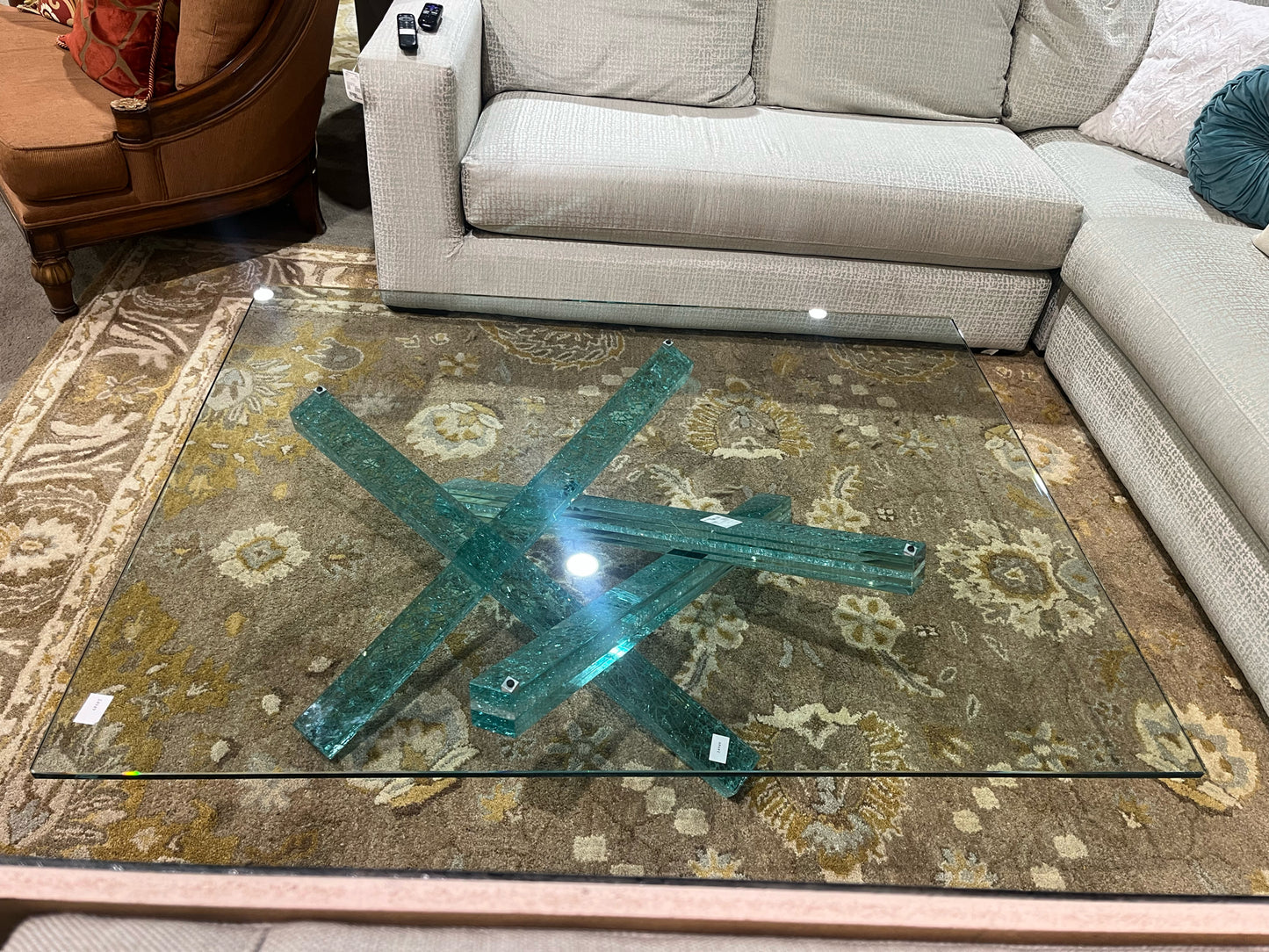 Abstract Crackled Glass "Jack Base" Coffee Table