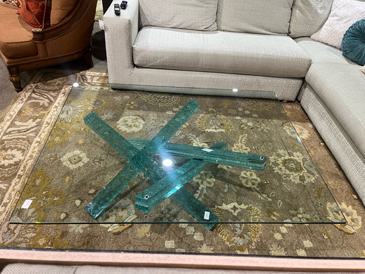 Abstract Crackled Glass "Jack Base" Coffee Table