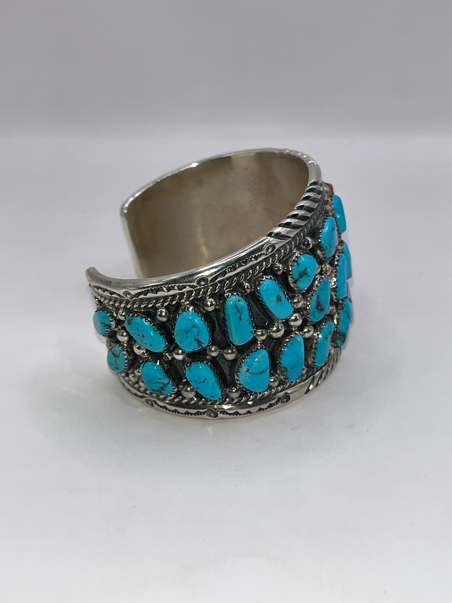 Tommy Moore 925 Sterling Silver Turquoise & Coral Bracelet
