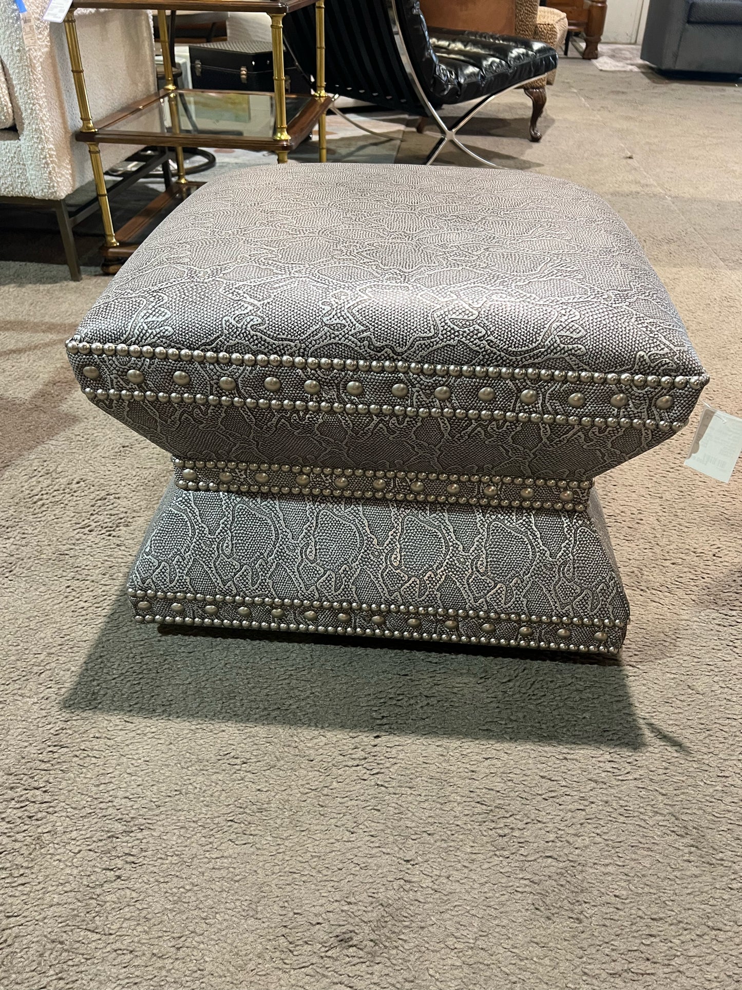 Lexington Gray Snake Skin Leather Wheatley Ottoman