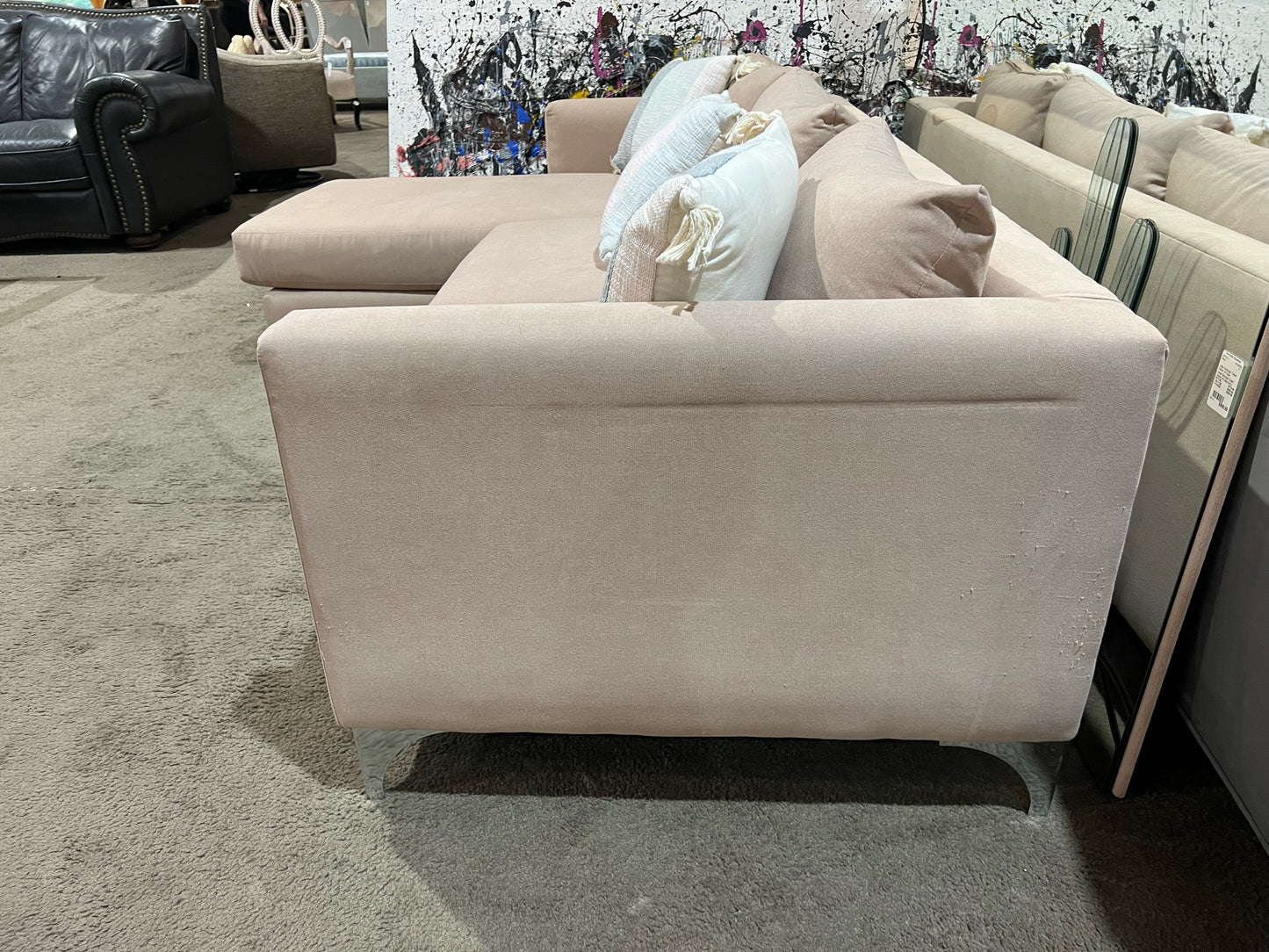 Rose Fabric & Chrome 85"' Sectional