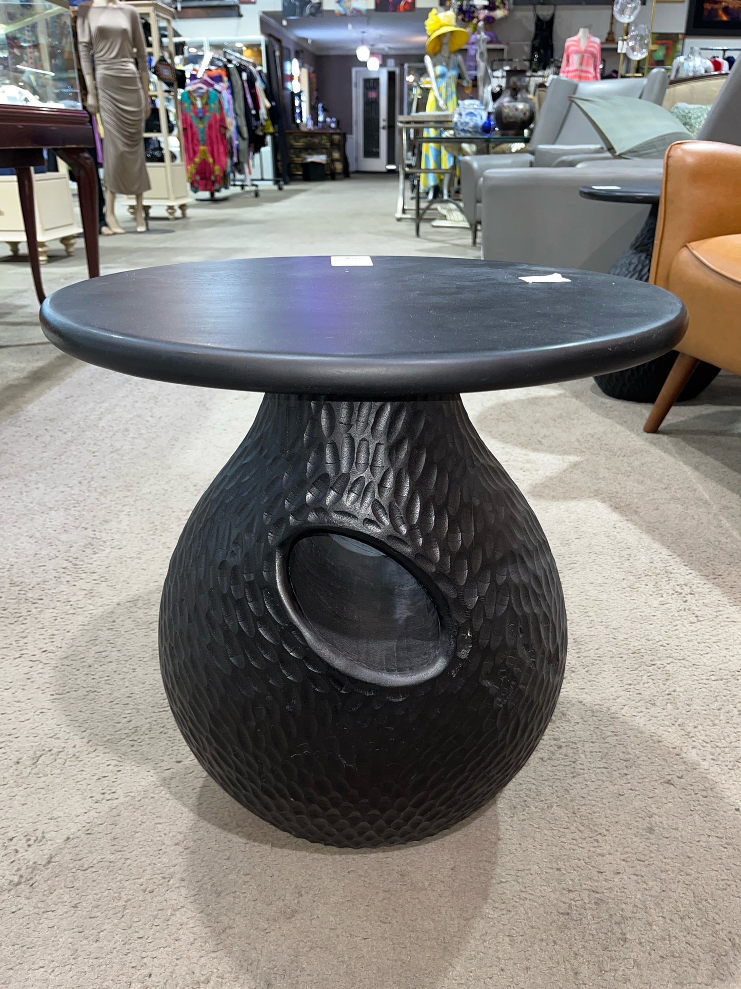 Black Carved Oval Side Table