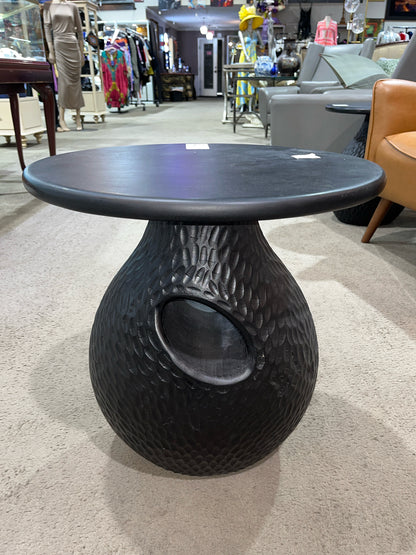 Black Carved Oval Side Table